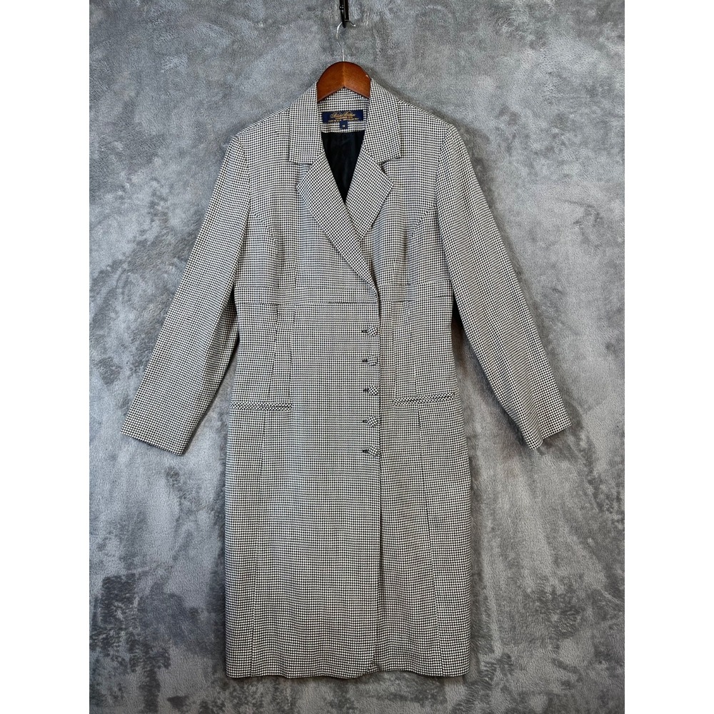Vintage Brooks Brother Coat Womens 10 Gray Houndstooth Wool Blend Made in USA